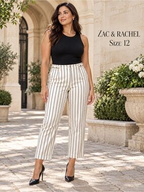 Zac & Rachel Ivory Black Pinstripe Cropped Straight Leg Pants Size 12